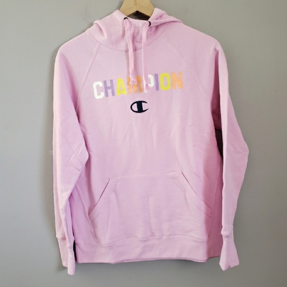 Champion Powerblend Logo Hoodie Sweatshirt Pink Ice Cream Graphic SZ Medum - Picture 2 of 4